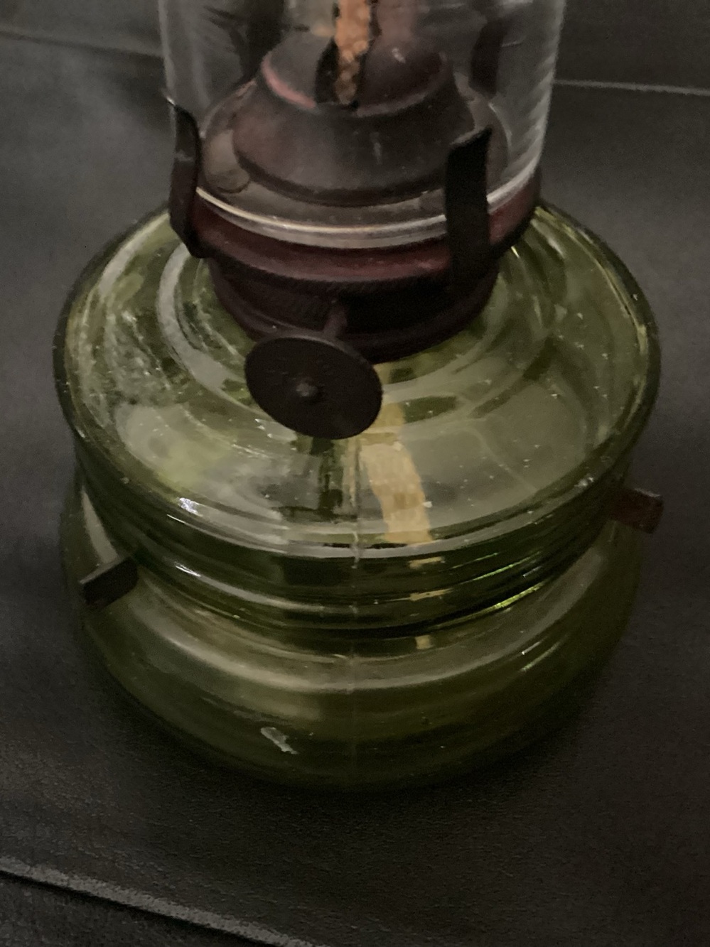 Vtg. Green Glass Finger oil lamp, (Chamber Lamp). Mimics late Victorian era - Picture 2 of 4